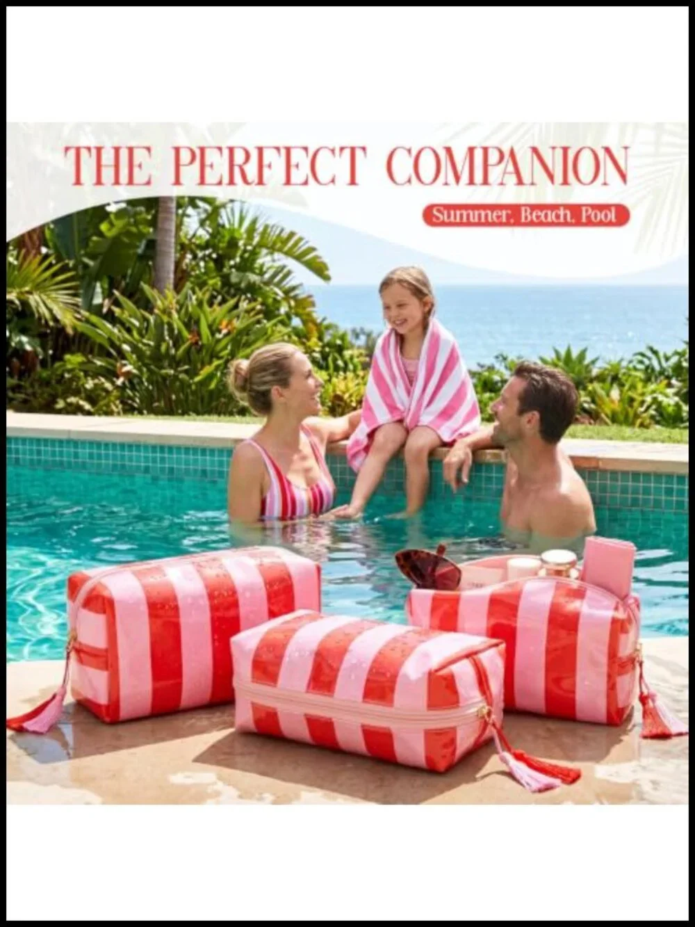 6 Pcs Waterproof Striped Makeup Bag Bulk for Women Orange PVC Travel Cosmetic